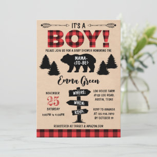 Lumberjack Baby Dusche Einladung