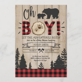 Lumberjack Baby Dusche Woodland Bären Cub Kariert  Einladung