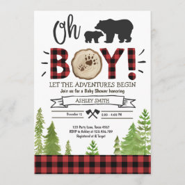 Lumberjack Baby Dusche Woodland Bear Cub Kariert B Einladung
