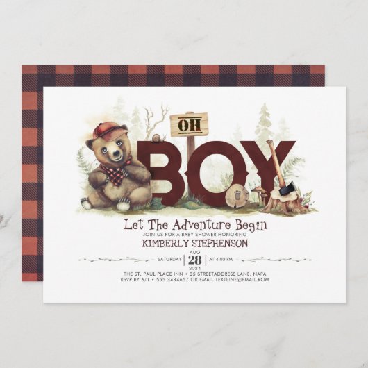 Lumberjack Baby Dusche Woodland Little Bären Cube Einladung (Vorne/Hinten)