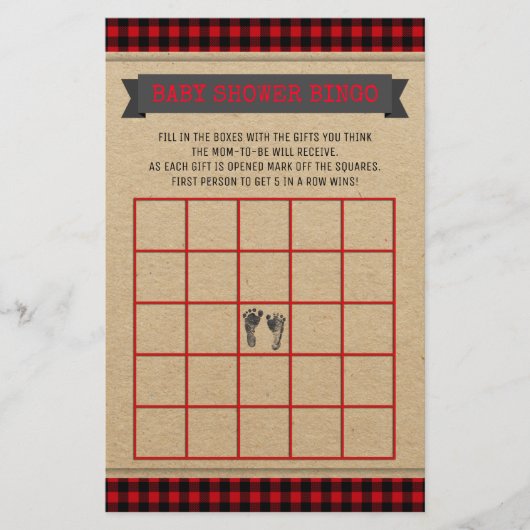 Lumberjack Baby Duschkabine Bingo Card (Vorderseite)
