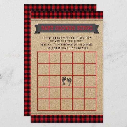 Lumberjack Baby Duschkabine Bingo Card (Vorne/Hinten)