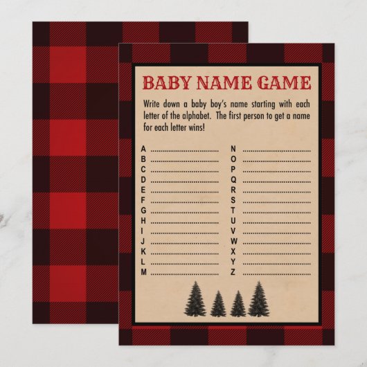 Lumberjack Baby Name Dusche Spiel Red Kariert Programm (Vorne/Hinten)