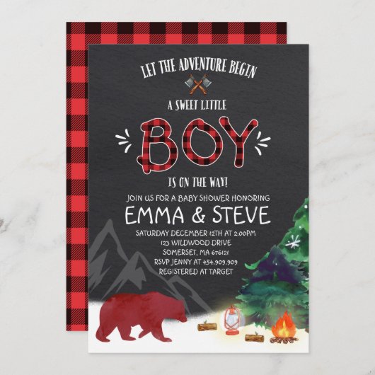 Lumberjack Baby Shower Invitation Lumberjack Party Einladung (Vorne/Hinten)