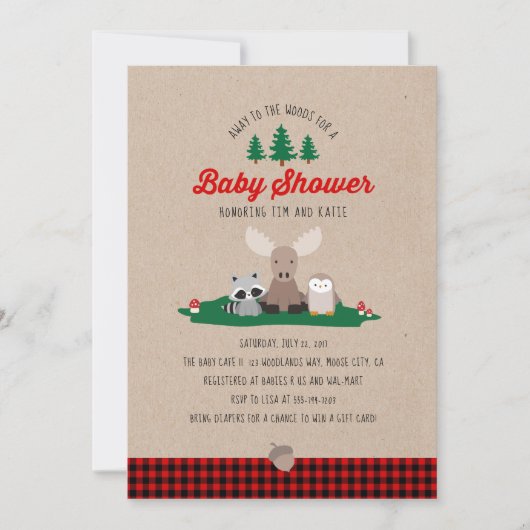 Lumberjack Baby Shower Woodland Tiere Rustikal Einladung (Vorderseite)