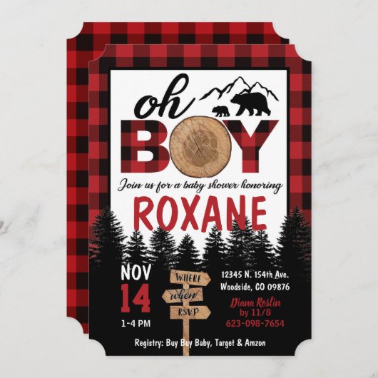 Lumberjack Babydusche Einladung (Vorne/Hinten)