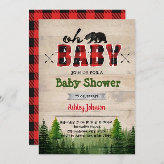 Lumberjack Babydusche Party Einladung (Vorne/Hinten)