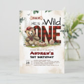 Lumberjack Bär Einladung zum ersten Geburtstag (Stehend Vorderseite)