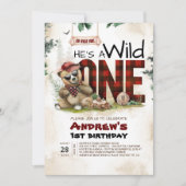 Lumberjack Bär Einladung zum ersten Geburtstag (Vorderseite)