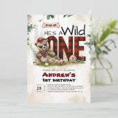 Lumberjack Bär Einladung zum ersten Geburtstag (Stehend Vorderseite)