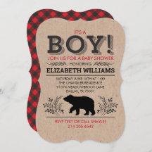 Lumberjack Bär Flannel Rustic Boy Baby Dusche Inv