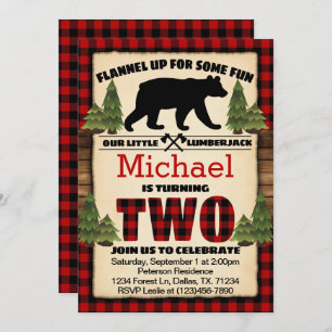 Lumberjack Bär Geburtstagsparty Einladung 2.