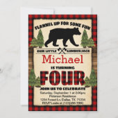 Lumberjack Bär Geburtstagsparty Einladung Vier 4. (Vorderseite)