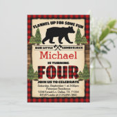 Lumberjack Bär Geburtstagsparty Einladung Vier 4. (Stehend Vorderseite)