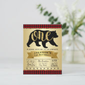 Lumberjack Bear 1. Geburtstag Party Einladung (Stehend Vorderseite)