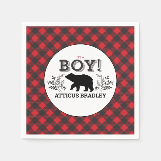 Lumberjack Bear Baby Boy Dusche Napkin Serviette (Vorderseite)