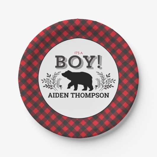 Lumberjack Bear Baby Boy Duschplatte Pappteller (Vorderseite)
