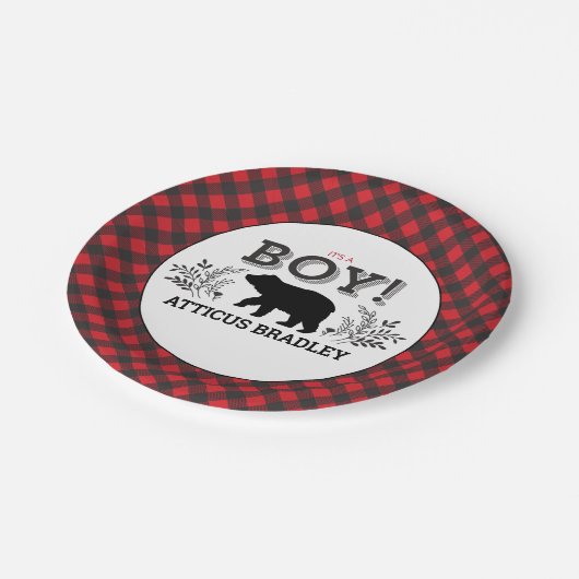 Lumberjack Bear Baby Boy Duschplatte Pappteller (Schrägansicht)