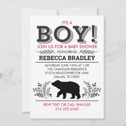 Lumberjack Bear Baby Dusche Einladung (Vorderseite)