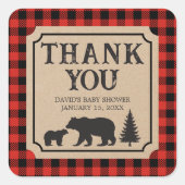 Lumberjack Bear Baby Shower Quadratischer Aufkleber (Vorderseite)