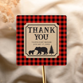 Lumberjack Bear Baby Shower Quadratischer Aufkleber