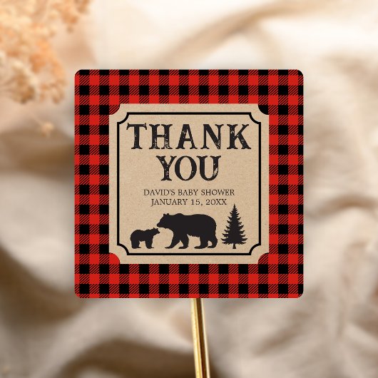 Lumberjack Bear Baby Shower  Quadratischer Aufkleber