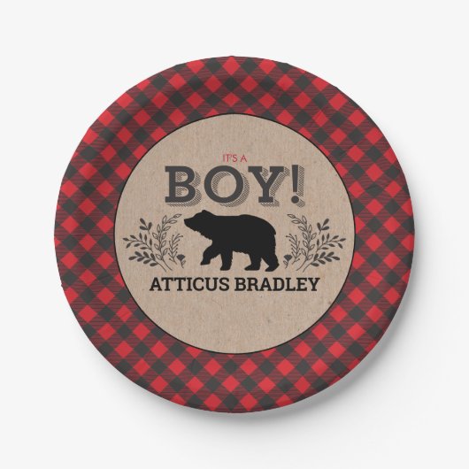 Lumberjack Bear Babyduschplatte Pappteller (Vorderseite)