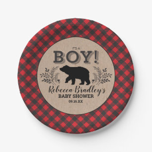 Lumberjack Bear Babyduschplatte Pappteller