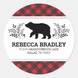 Lumberjack Bear Buffalo Karierte Rücksendeadresse Runder Aufkleber
