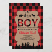 Lumberjack Bear Flannel Boy Baby Dusche Einladung (Vorne/Hinten)