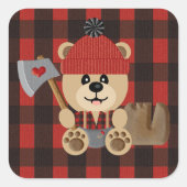 Lumberjack Bear in Diapers Baby Boy 3 Zoll Quadratischer Aufkleber (Vorderseite)