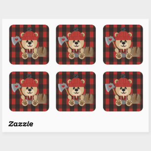 Lumberjack Bear in Diapers Baby Boy 3 Zoll Quadratischer Aufkleber