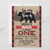 Lumberjack Bear-ly Glaube 1. Geburtstag Einladung (Vorderseite)