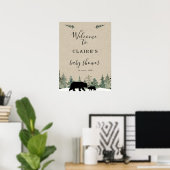 Lumberjack Bear Pine Tree Baby Dusche Begrüßungsze Poster (Heimbüro)