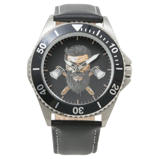 Lumberjack Bearded Skull Crossed Achsen Armbanduhr (Vorderseite)