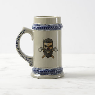 Lumberjack Bearded Skull Crossed Achsen Bierglas