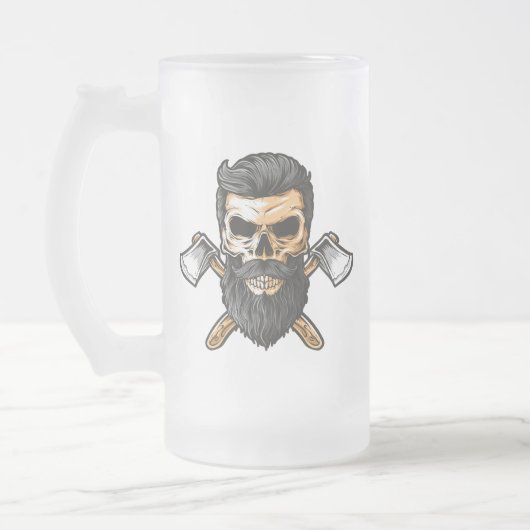 Lumberjack Bearded Skull Crossed Achsen Mattglas Bierglas (Links)