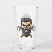 Lumberjack Bearded Skull Crossed Axes Bier Glas (Rückseite)