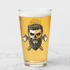 Lumberjack Bearded Skull Crossed Axes Bier Glas