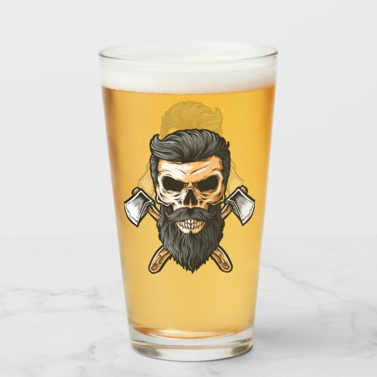 Lumberjack Bearded Skull Crossed Axes Bier Glas (Vorne (Gefüllt))