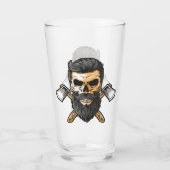 Lumberjack Bearded Skull Crossed Axes Bier Glas (Vorderseite)
