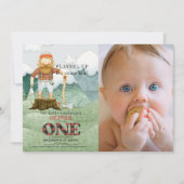 Lumberjack Berge 1. Geburtstag Foto Einladung (Vorderseite)