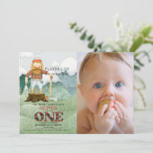 Lumberjack Berge 1. Geburtstag Foto Einladung (Stehend Vorderseite)