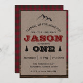 Lumberjack Birthday Einladung Mountain (Vorne/Hinten)