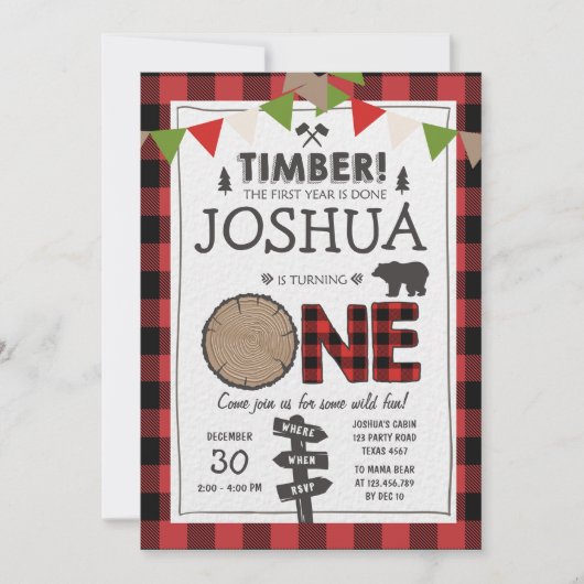 Lumberjack Birthday Einladung Woodland Geburtstag (Vorderseite)