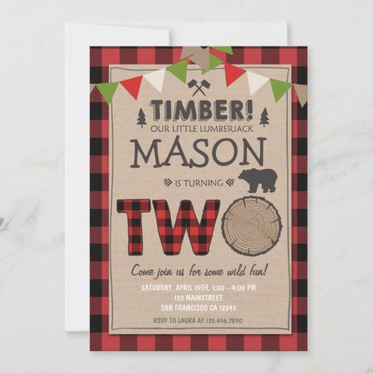 Lumberjack Birthday Einladung Woodland Geburtstag (Vorderseite)
