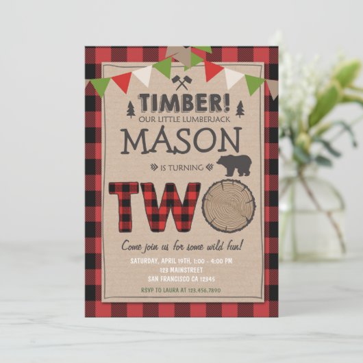 Lumberjack Birthday Einladung Woodland Geburtstag (Stehend Vorderseite)