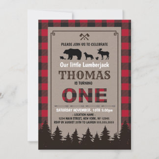 Lumberjack birthday invitation flannel einladung
