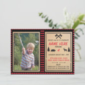 Lumberjack Birthday Invite Boys Karo Einladungen (Stehend Vorderseite)