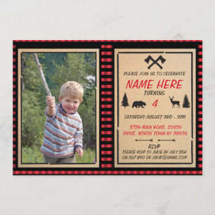 Lumberjack Birthday Invite Boys Karo Einladungen